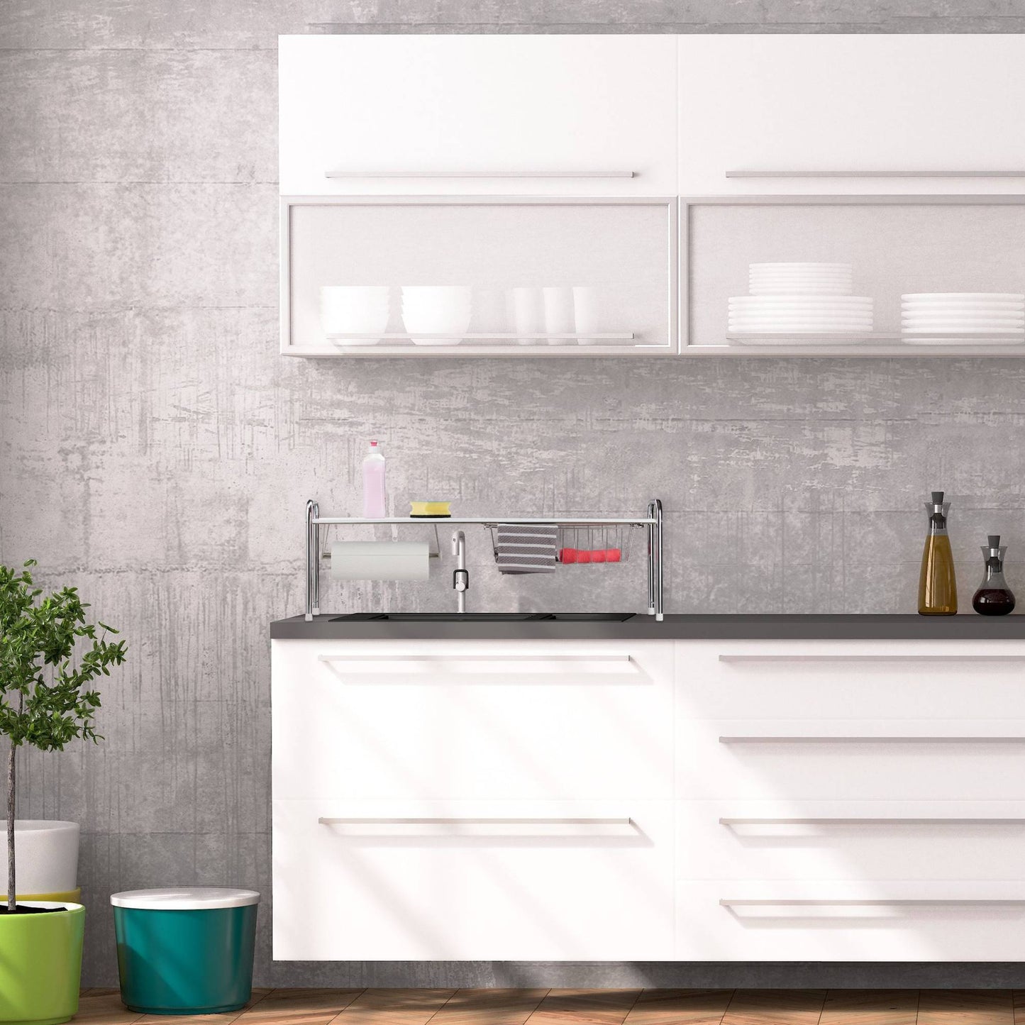 Washbasin shelf with holder for paper towels