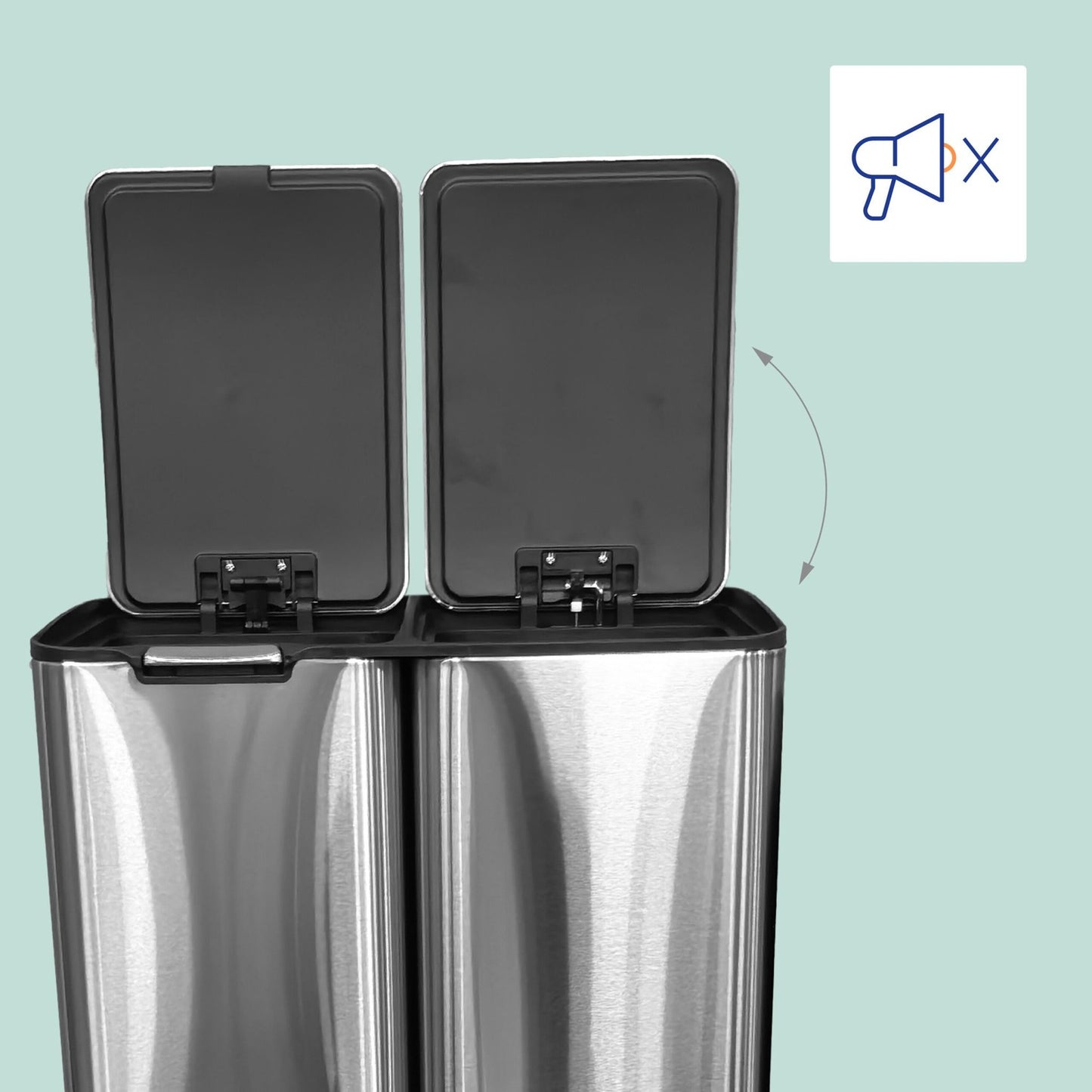 Waste Bin, 3 Compartments, 60L, Stainless Steel