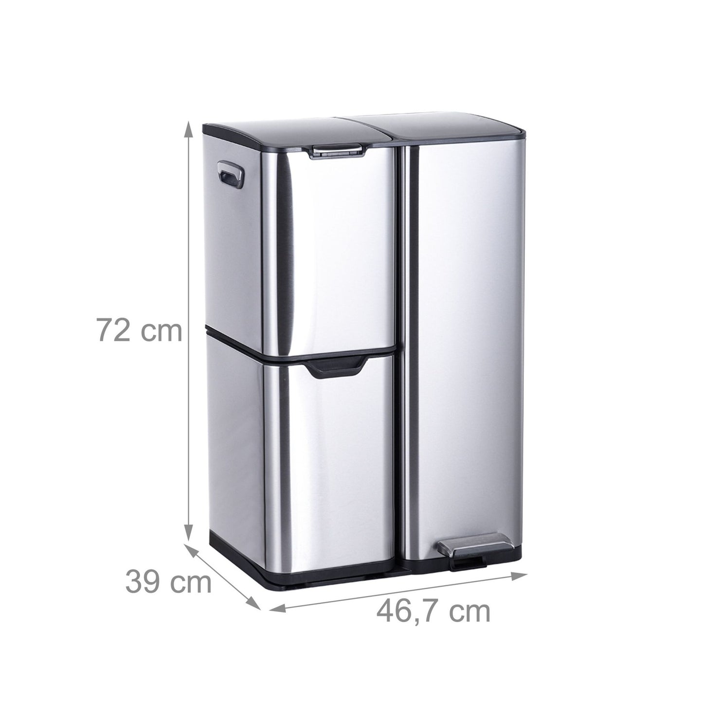 Waste Bin, 3 Compartments, 60L, Stainless Steel