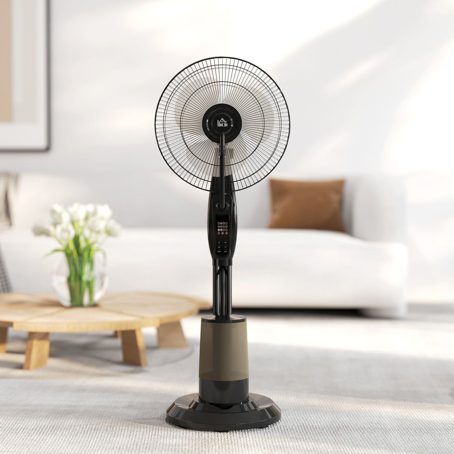 Oscillating pedestal water fan with mist, remote control, timer, 3.2L tank