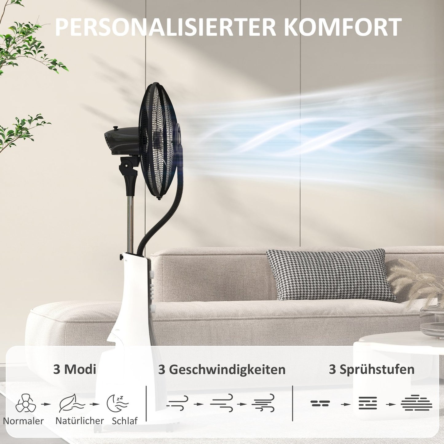 Water cooling fan with fog, remote control & 3L tank, 90W, 125cm