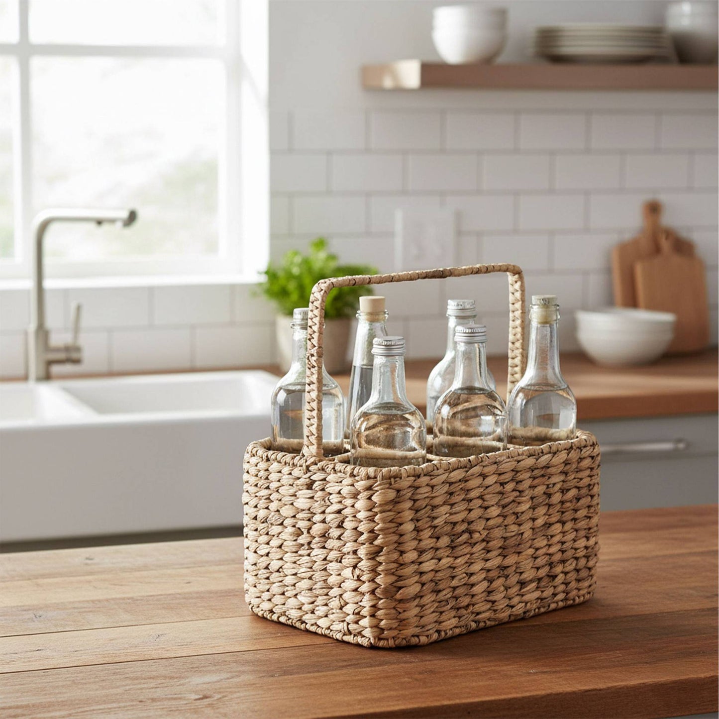 Water Hyacinth Basket for 6 Bottles