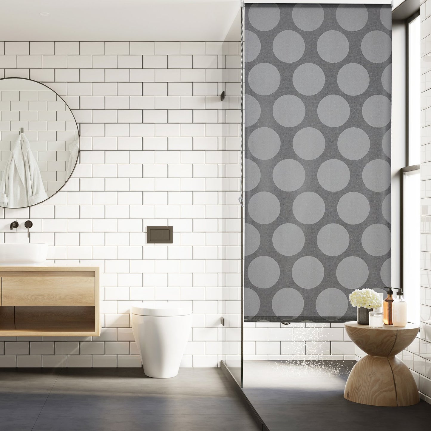 Water-Repellent Bath Roller Blind with Dot Pattern
