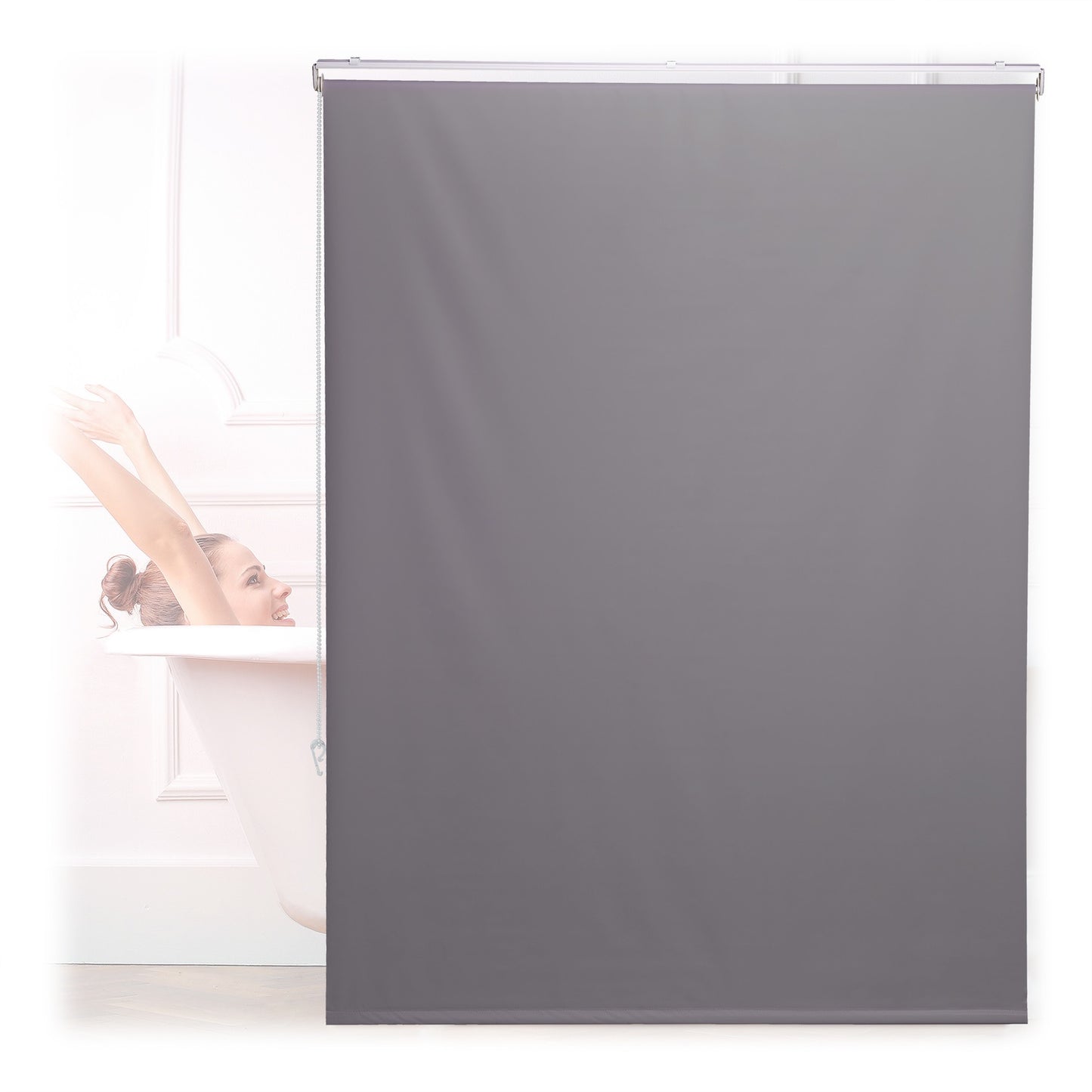 Water-Repellent Bathroom Roller Blind, Grey, Space-Saving