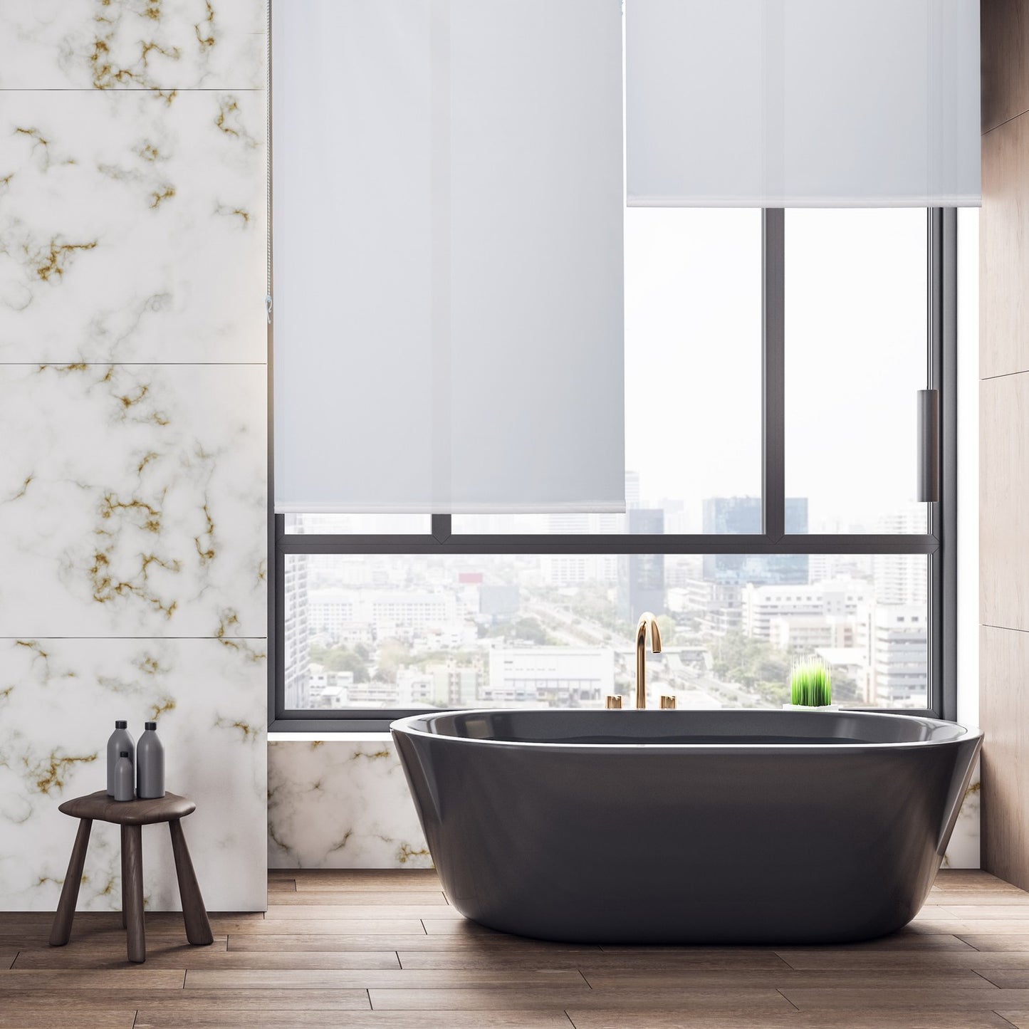 Water-Repellent Bathroom Roller Blind, Translucent White