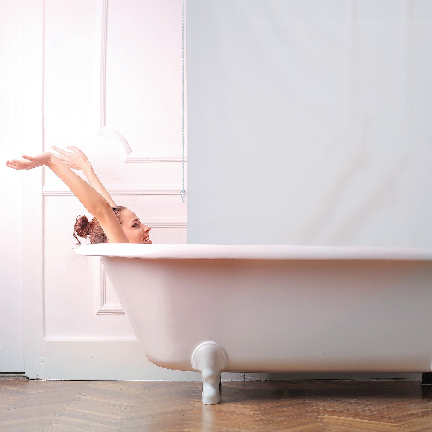 Water-Repellent Bathroom Roller Blind, White, Translucent