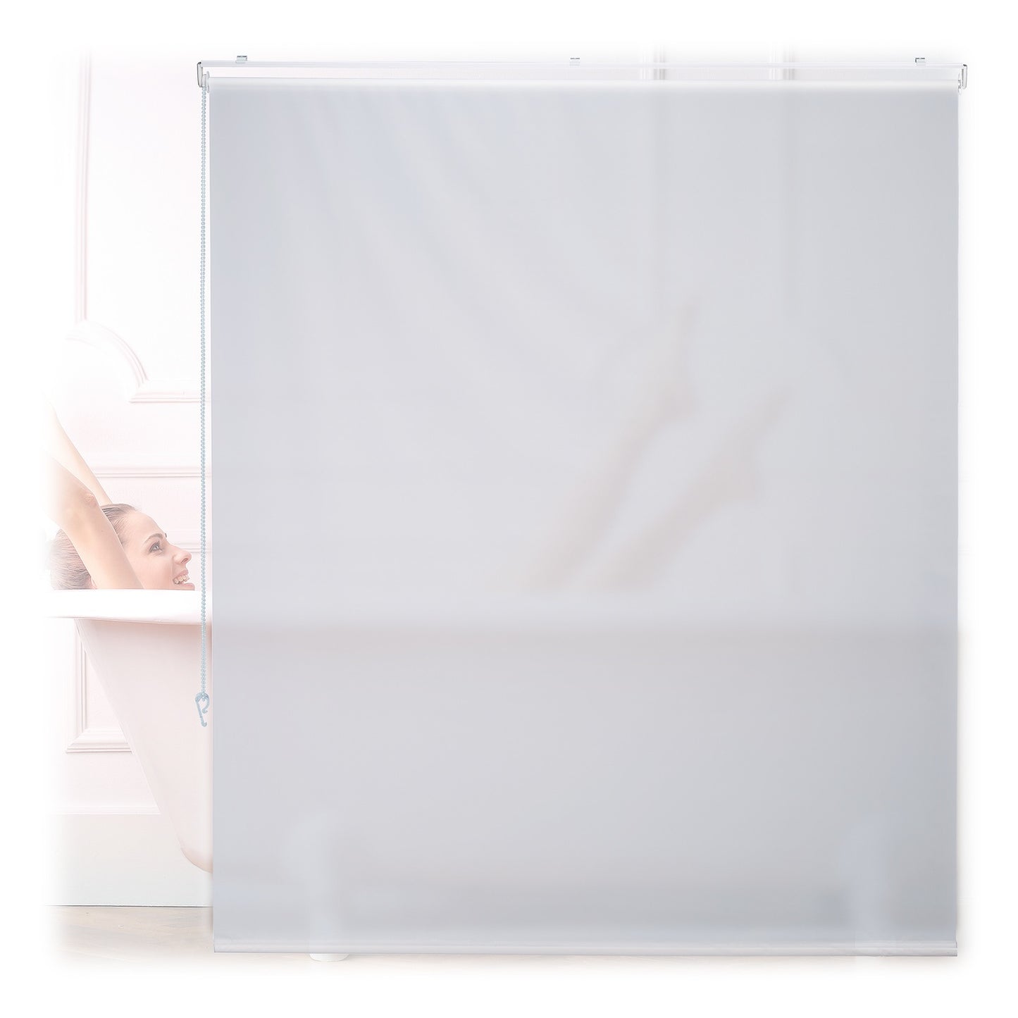 Water-Repellent Bathroom Roller Blind, White, Translucent