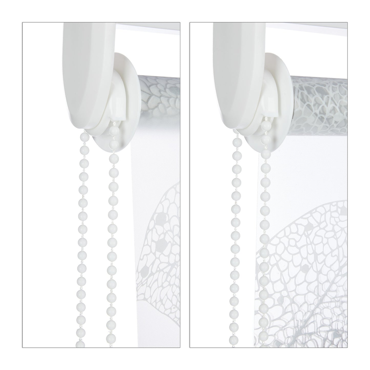 Water-Repellent Grey Leaf Roller Blind for Bathroom