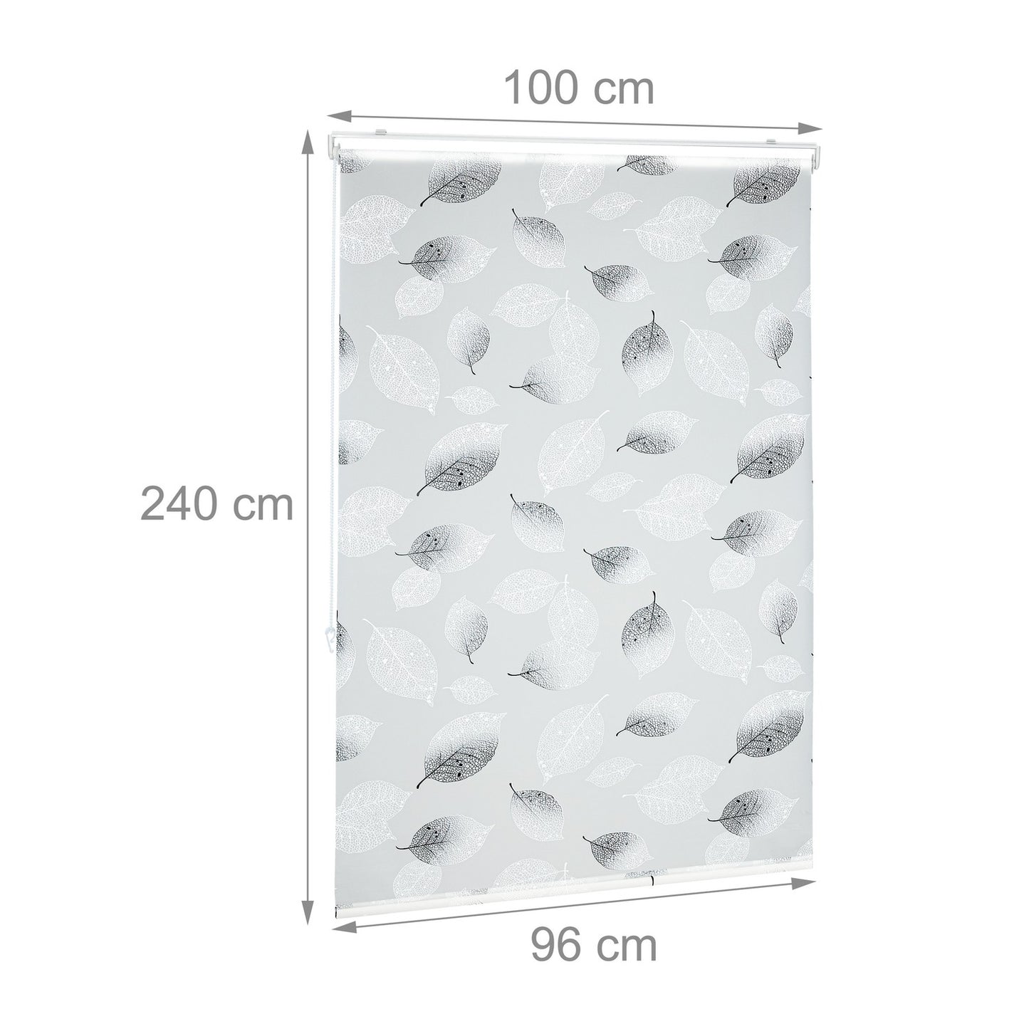Water-Repellent Grey Leaf Roller Blind for Bathroom