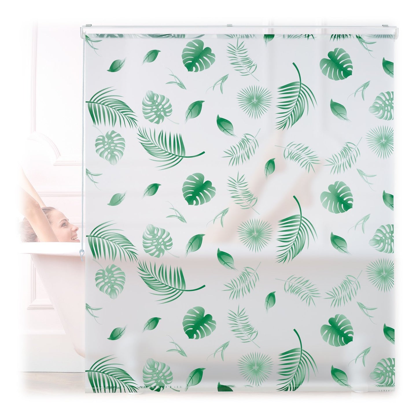 Water-Repellent Leaf Pattern Bath Roller Blind