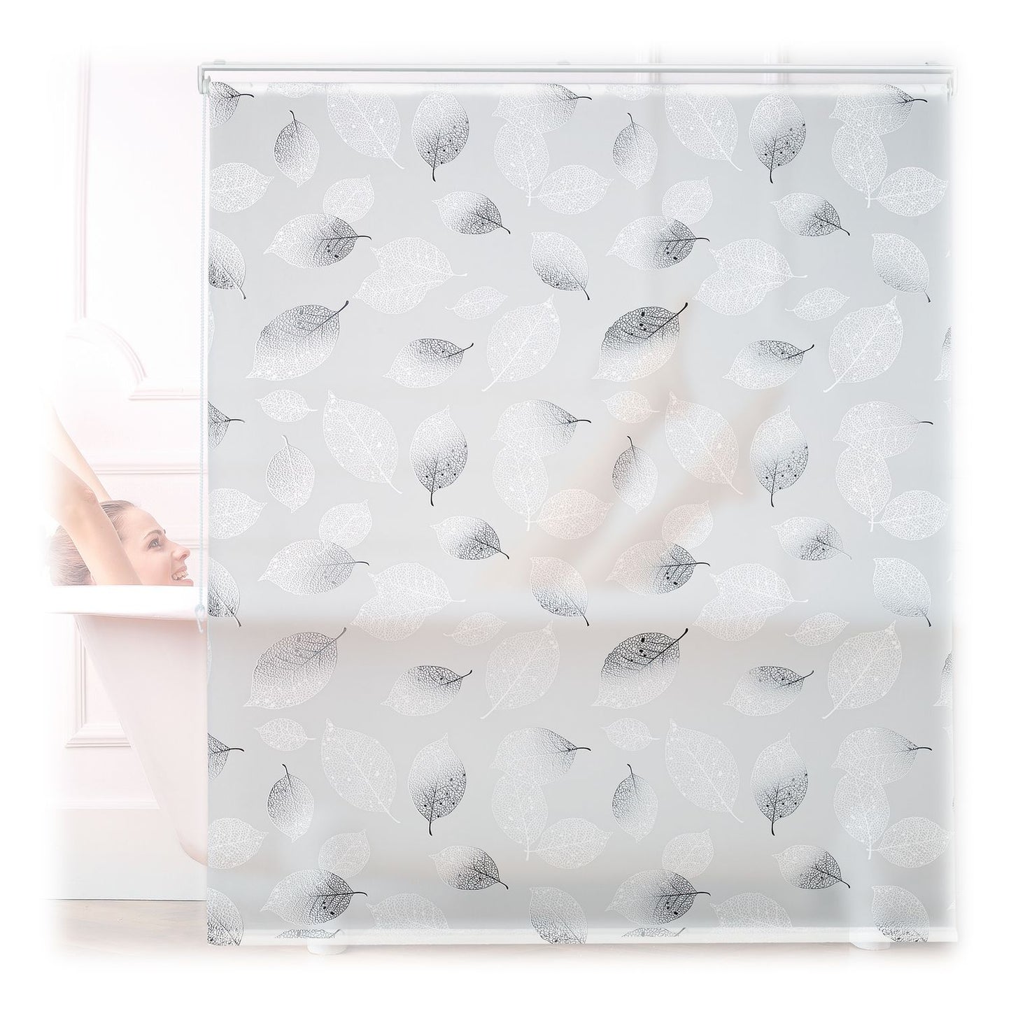 Water-Repellent Leaf Pattern Roller Blind for Bathroom
