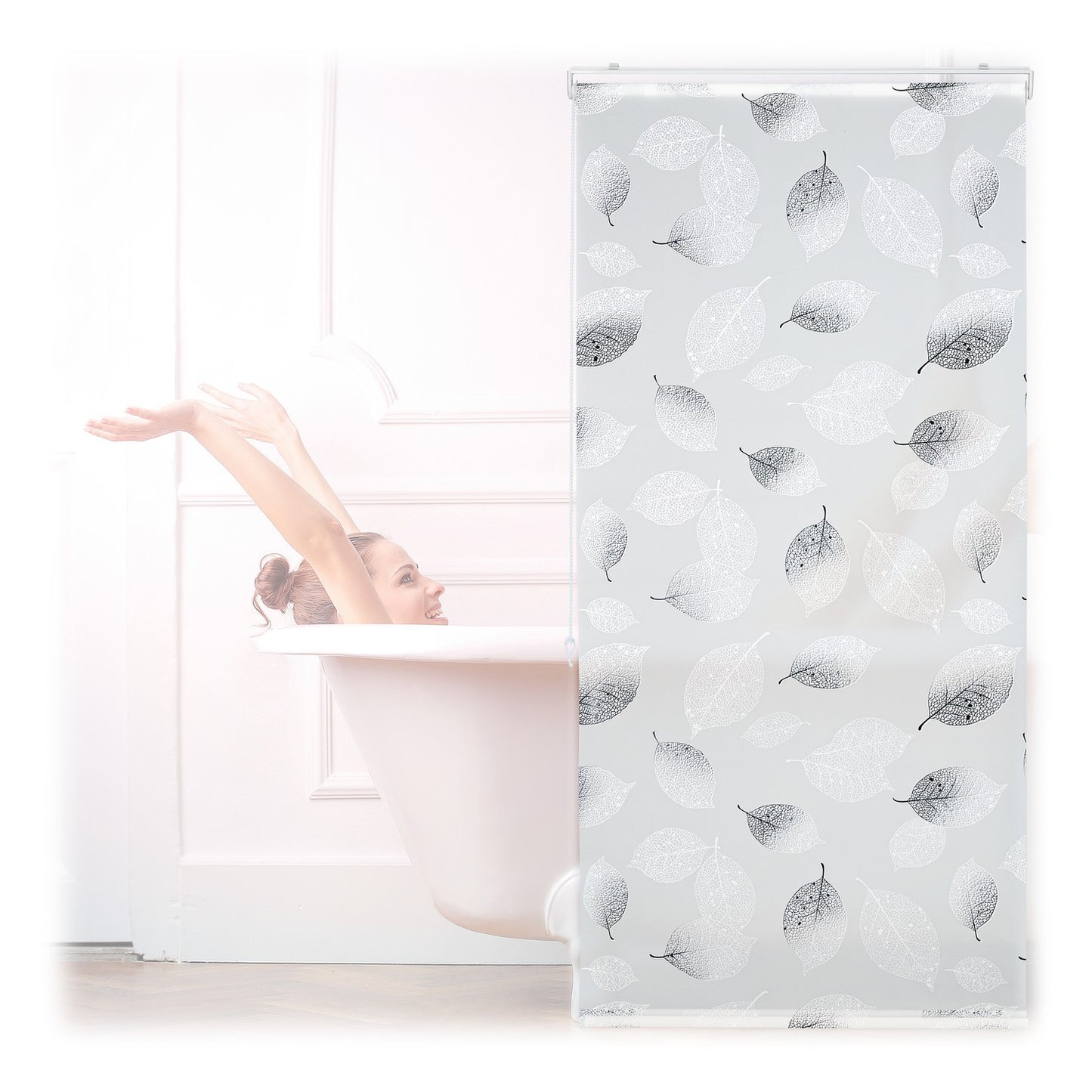 Water-Repellent Leaf Pattern Roller Blind for Bathroom