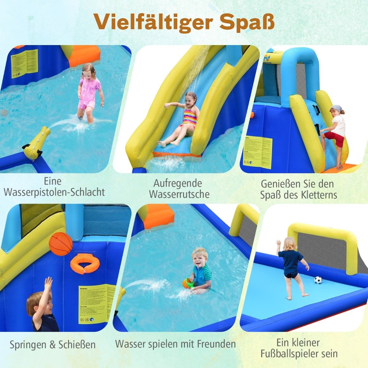Water park 6-in-1 bouncy castle with blower & water jets & slide 525 x 373 x 203 cm