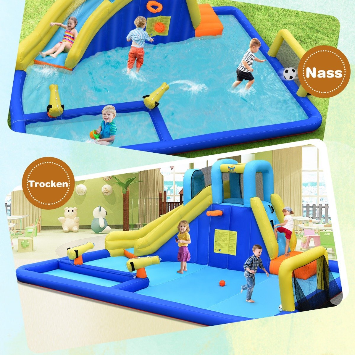 Water park 6-in-1 bouncy castle with blower & water jets & slide 525 x 373 x 203 cm