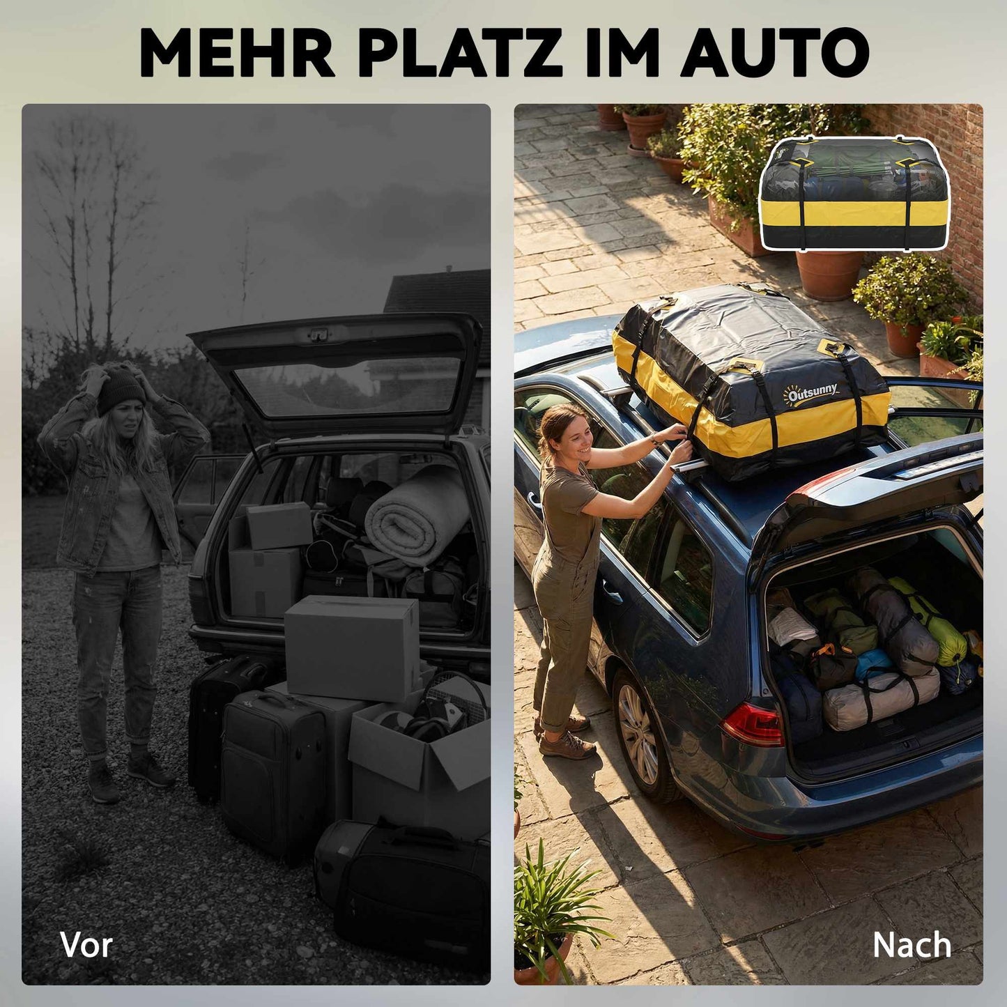 Waterproof Car Roof Cargo Box 425L with Straps, Hooks