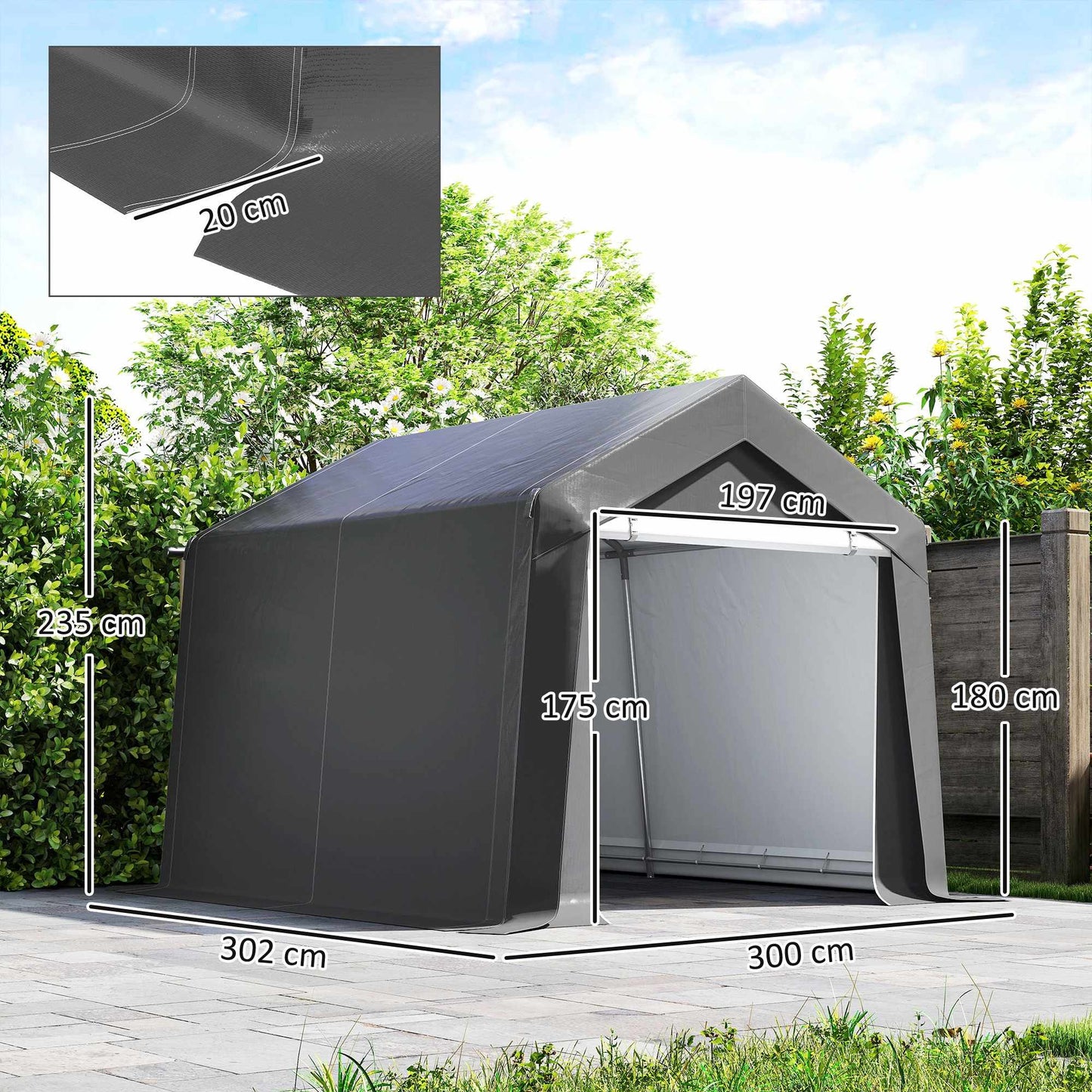 Waterproof Carport Tent 3x3 m with Roll-Up Door, Ventilation