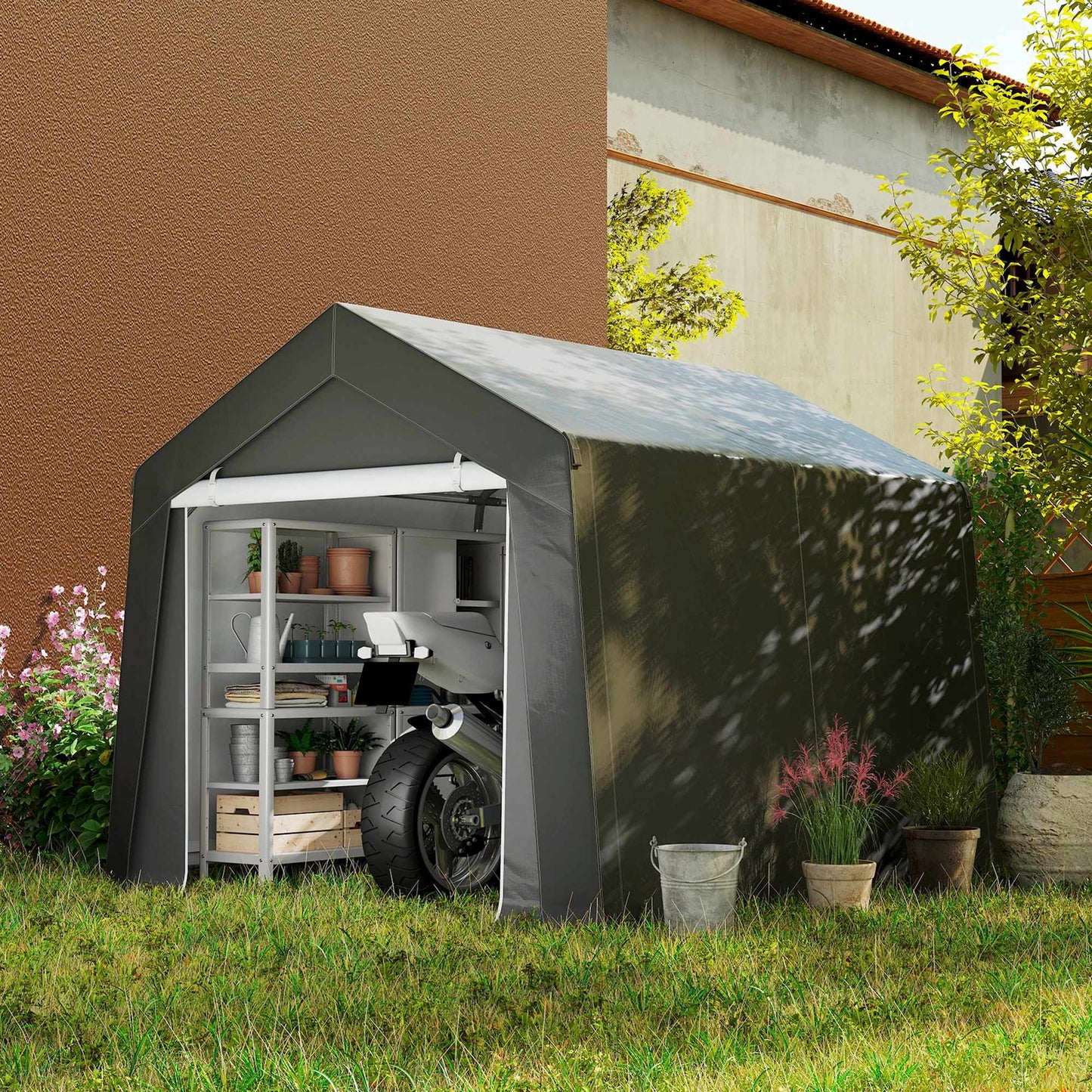 Waterproof Carport Tent 3x3 m with Roll-Up Door, Ventilation