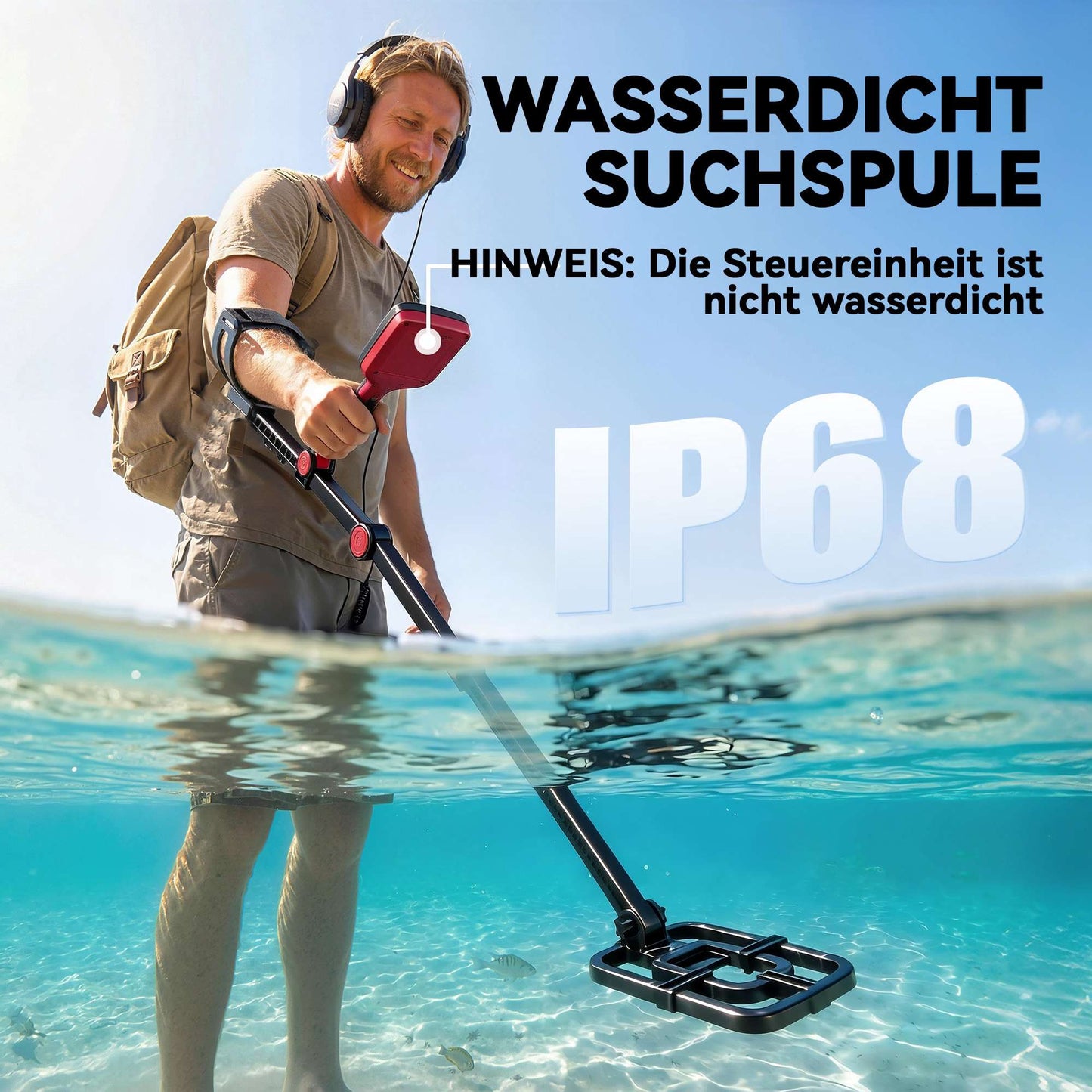 Waterproof Foldable Metal Detector with LCD & Headphones