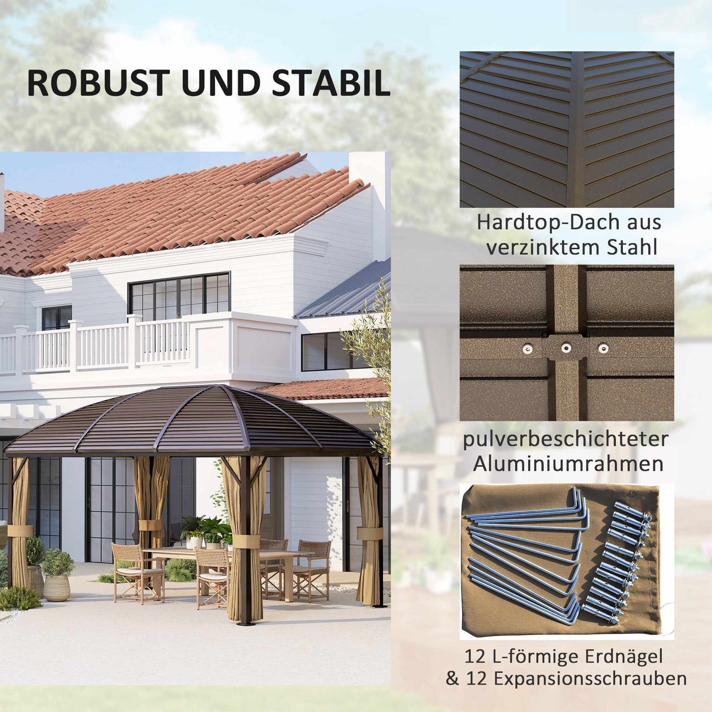 Waterproof Garden Pavilion, 4 x 3 x 2.8 m, Brown