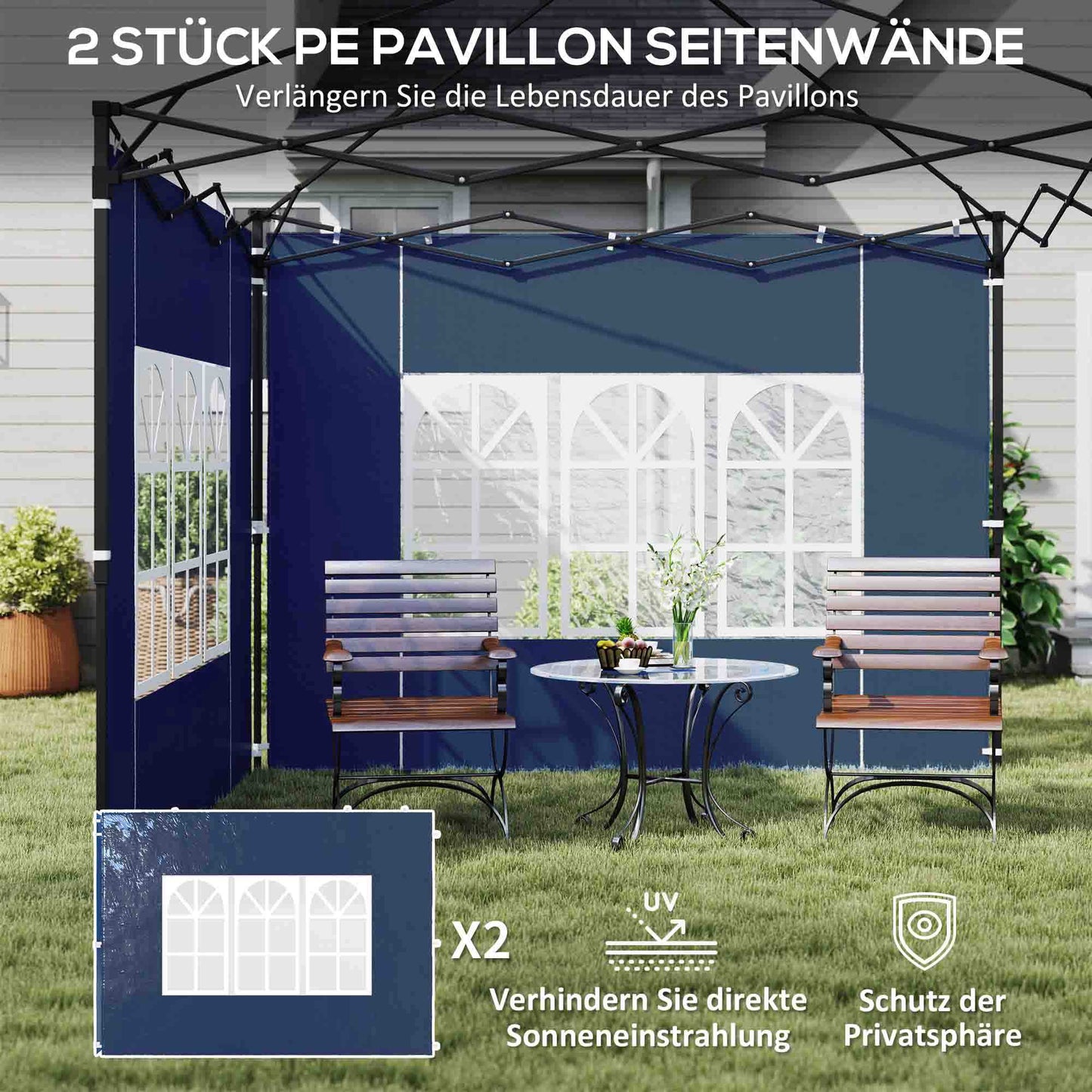 Waterproof Gazebo Side Panels with Windows, Blue, 2-Pack