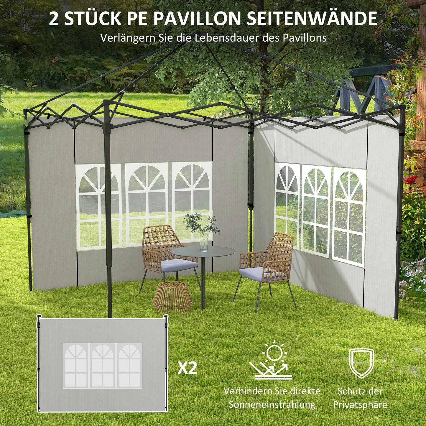 Waterproof Gazebo Sidewalls Set, 3x3/3x6 m, White