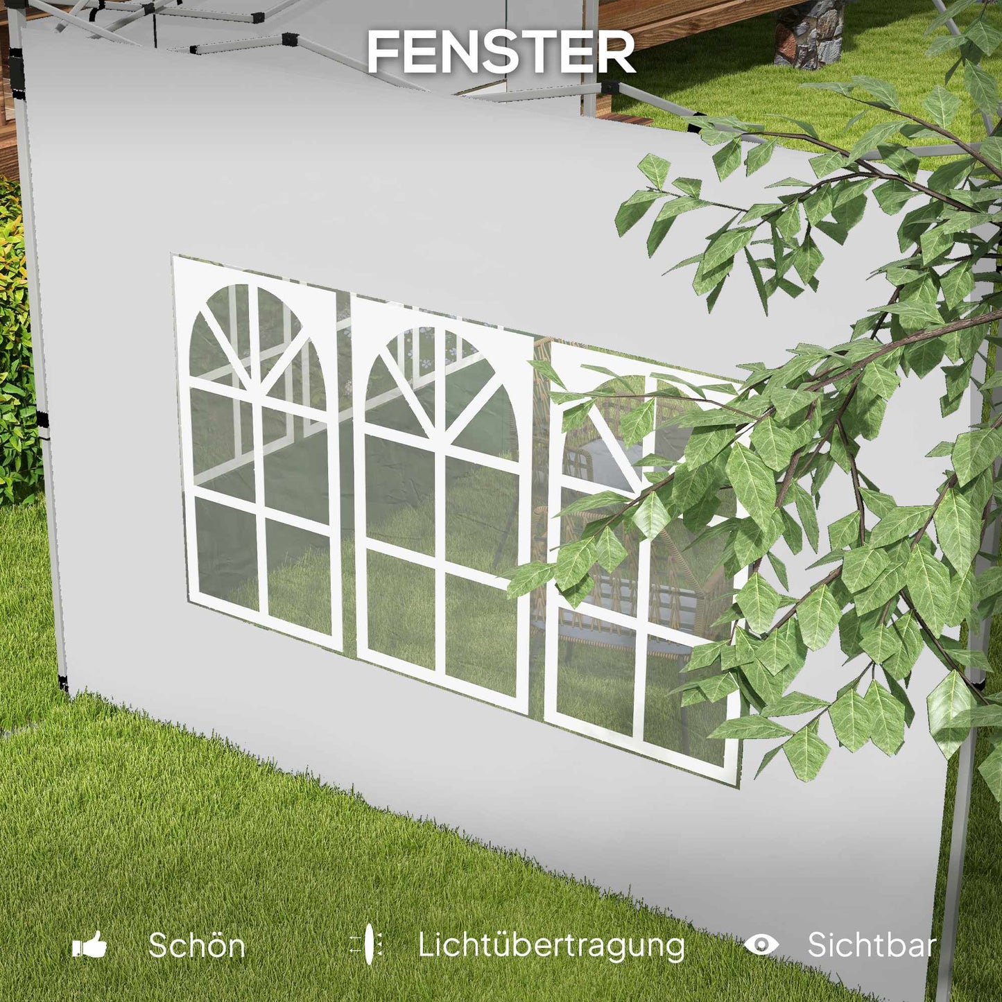 Waterproof Pavilion Sidewalls with Windows, 3x3/3x4 m, White