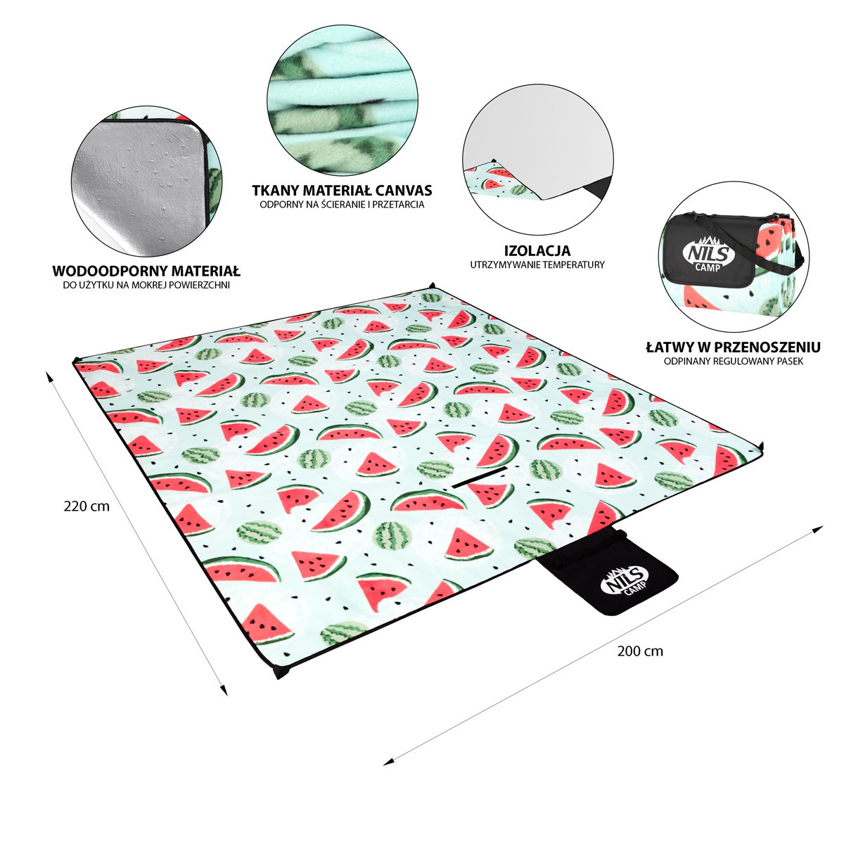 Waterproof Picnic Mat 220x200 cm, PE + Aluminum