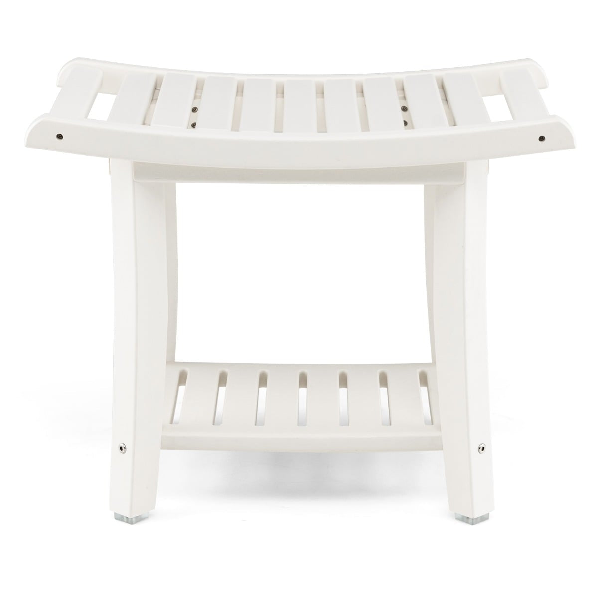Waterproof Shower Bench with Curved Seat, 2-Tier Storage