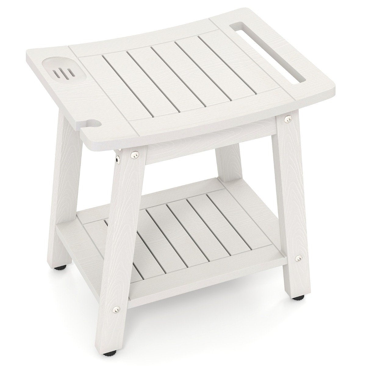 Waterproof Shower Stool with Handle & Shelf, 150kg Capacity