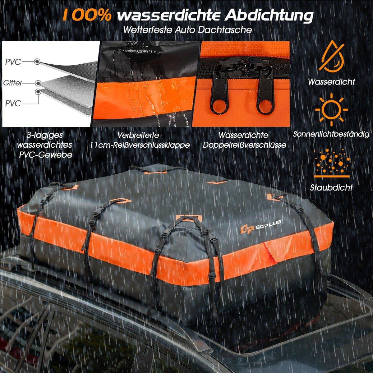 Waterproof roof box with 600 L capacity for all vehicles 132x100x43cm black+orange