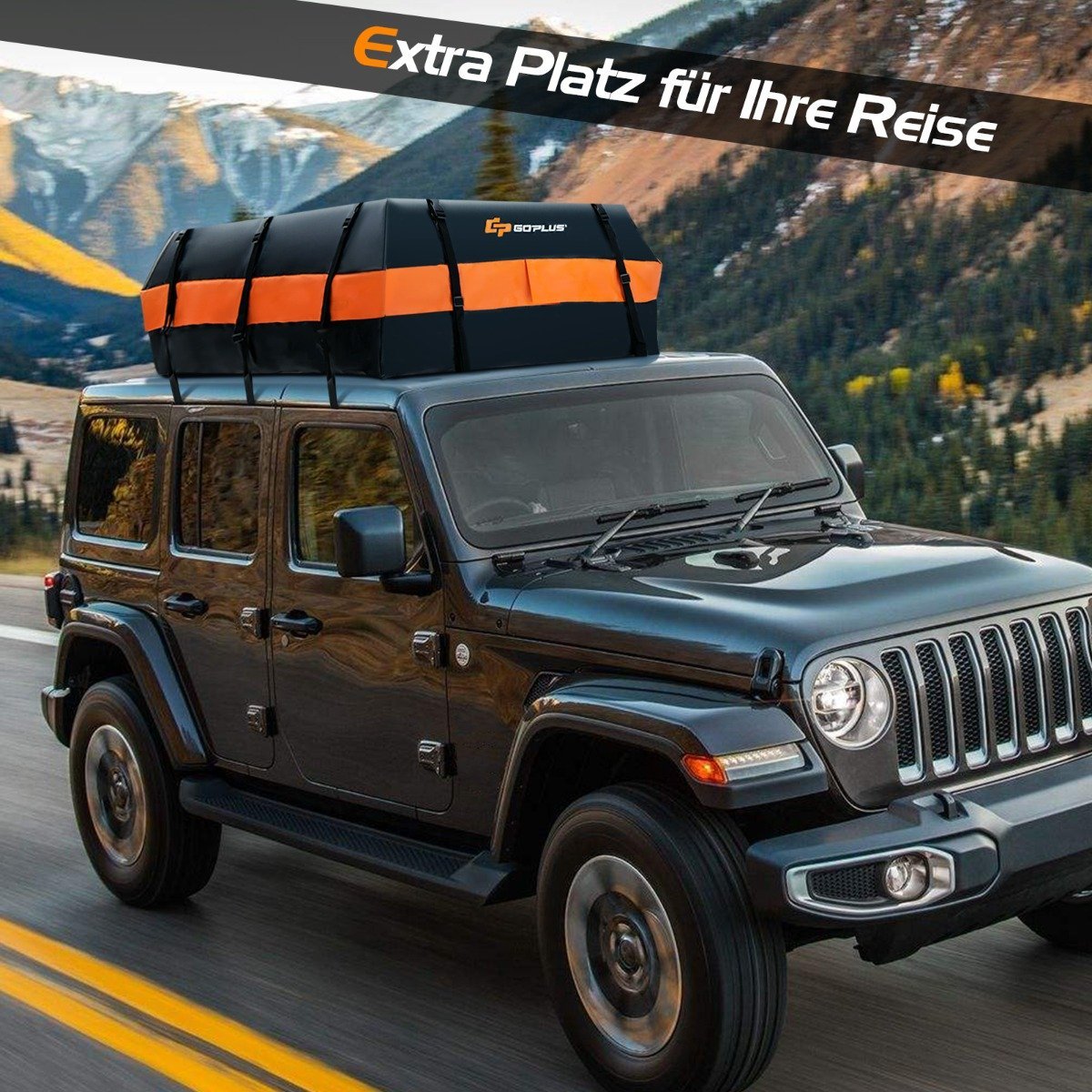 Waterproof roof box with 600 L capacity for all vehicles 132x100x43cm black+orange