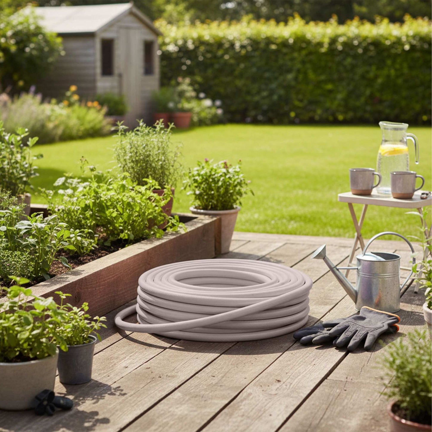 Weatherproof Beige Garden Hose, UV-Resistant, 1/2-Inch