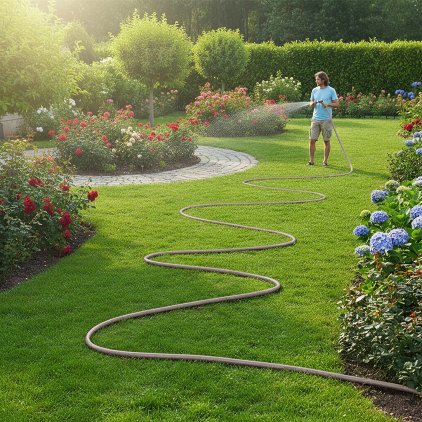 Weatherproof Beige Garden Hose – UV-Resistant, Flexible