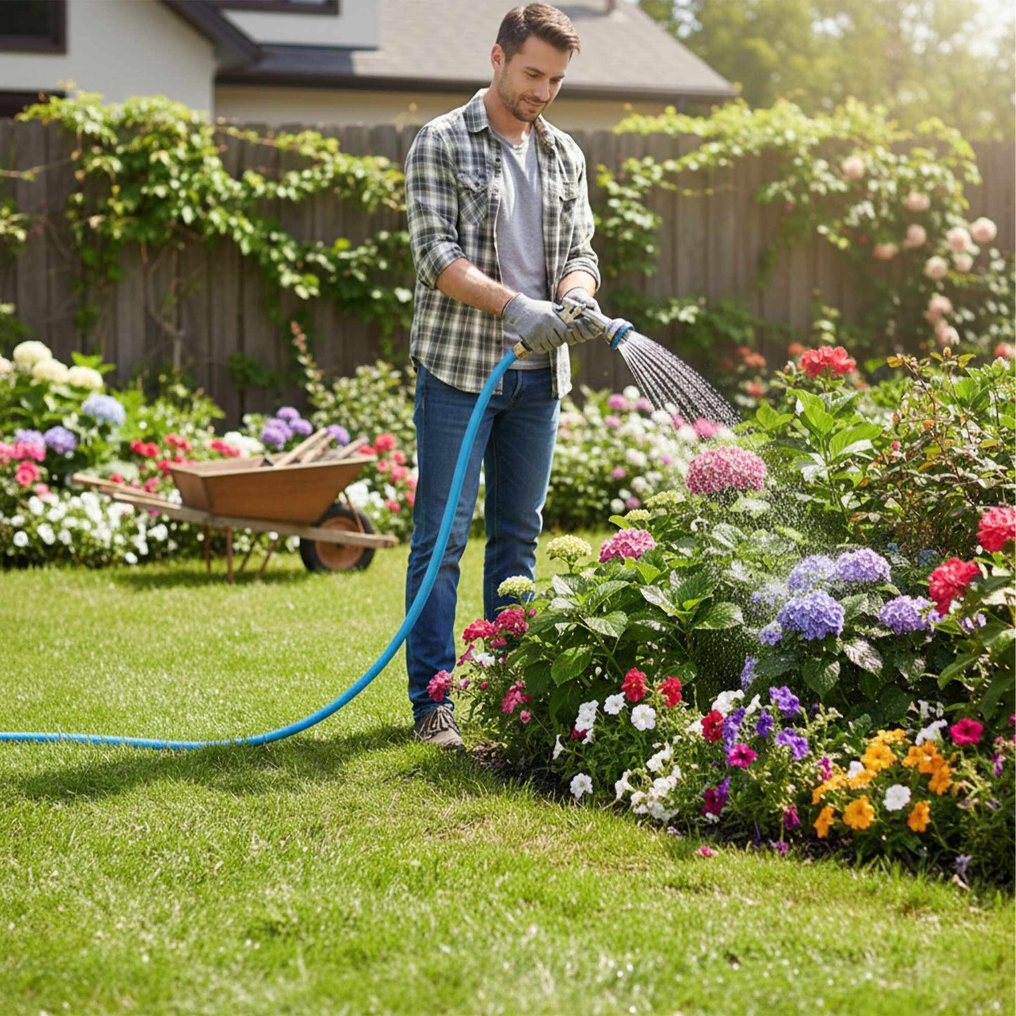Weatherproof Garden Hose, UV-Resistant, Light Blue