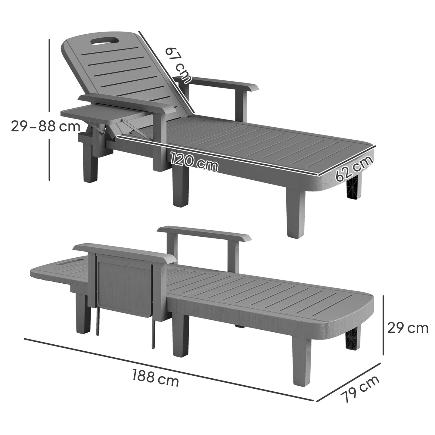 Weatherproof Garden Lounger Set with Adjustable Backrest