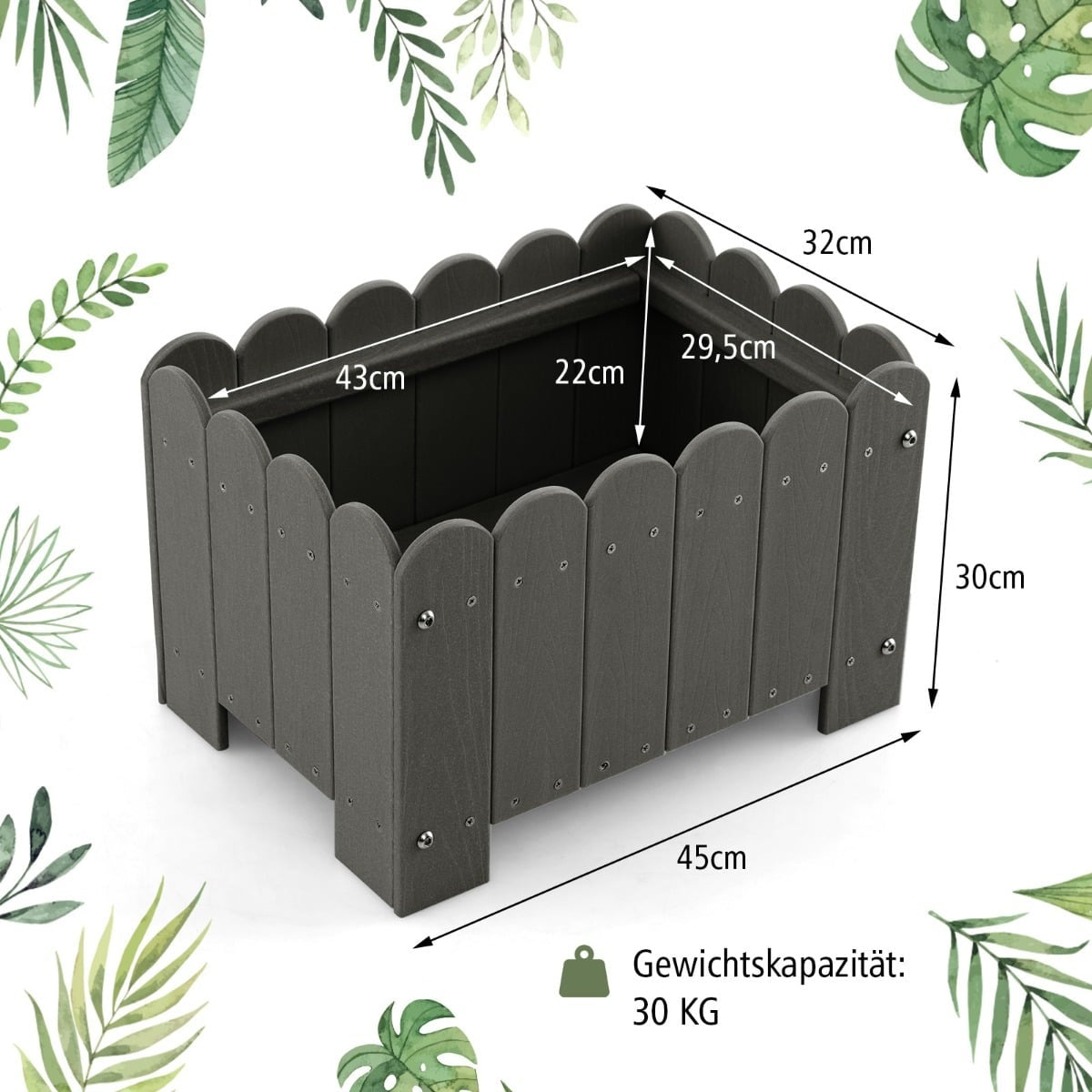 Weatherproof HDPE Planter Box Set, 45x32x30 cm, Gray