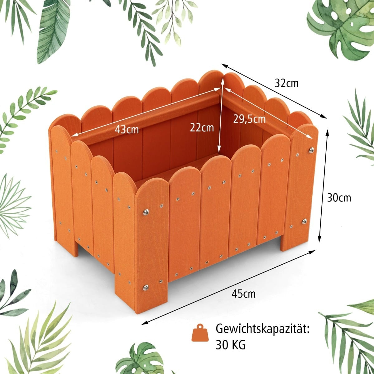 Weatherproof HDPE Planter Box Set, Orange, 45x32x30 cm