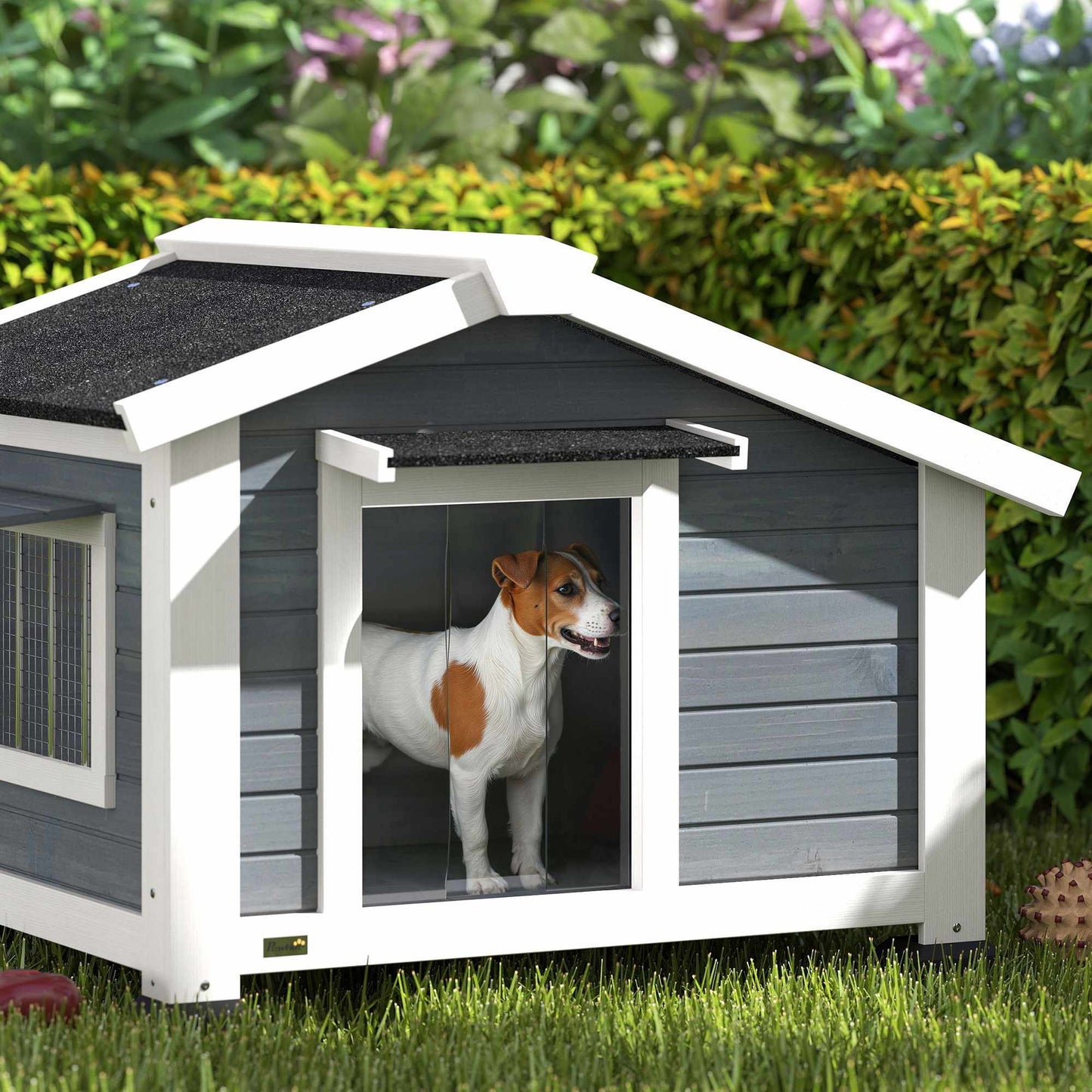 Weatherproof Wooden Dog House with Removable Floor, Grey