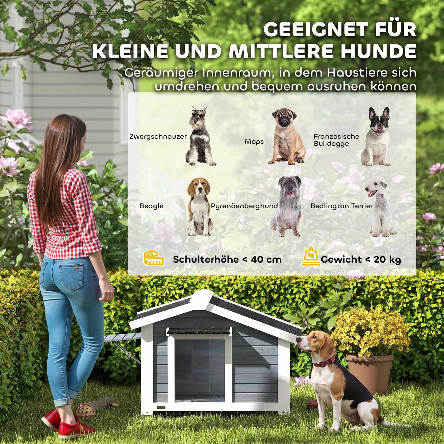 Weatherproof Wooden Dog House with Removable Floor, Grey