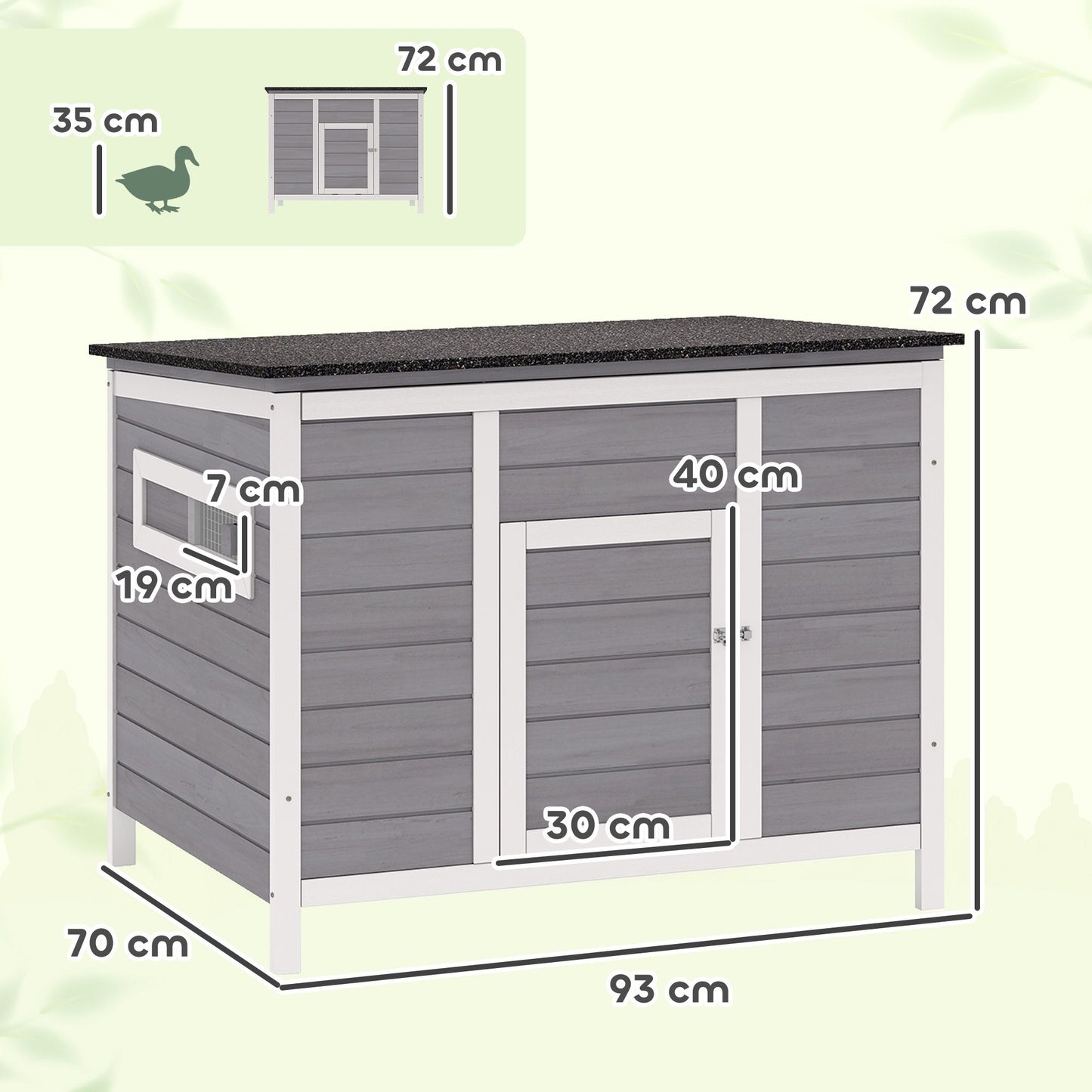 Weatherproof Wooden Duck House with Removable Floor, 93x70x72cm