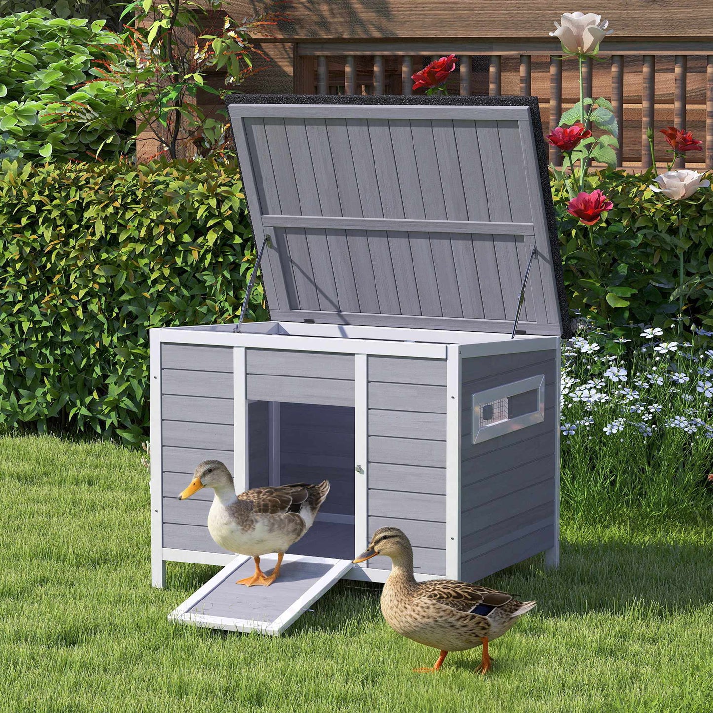 Weatherproof Wooden Duck House with Removable Floor, 93x70x72cm