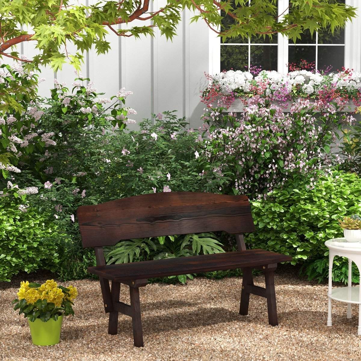 Weatherproof garden bench with backrest can hold up to 325 kg. Park bench seat 120 x 51 x 78 cm