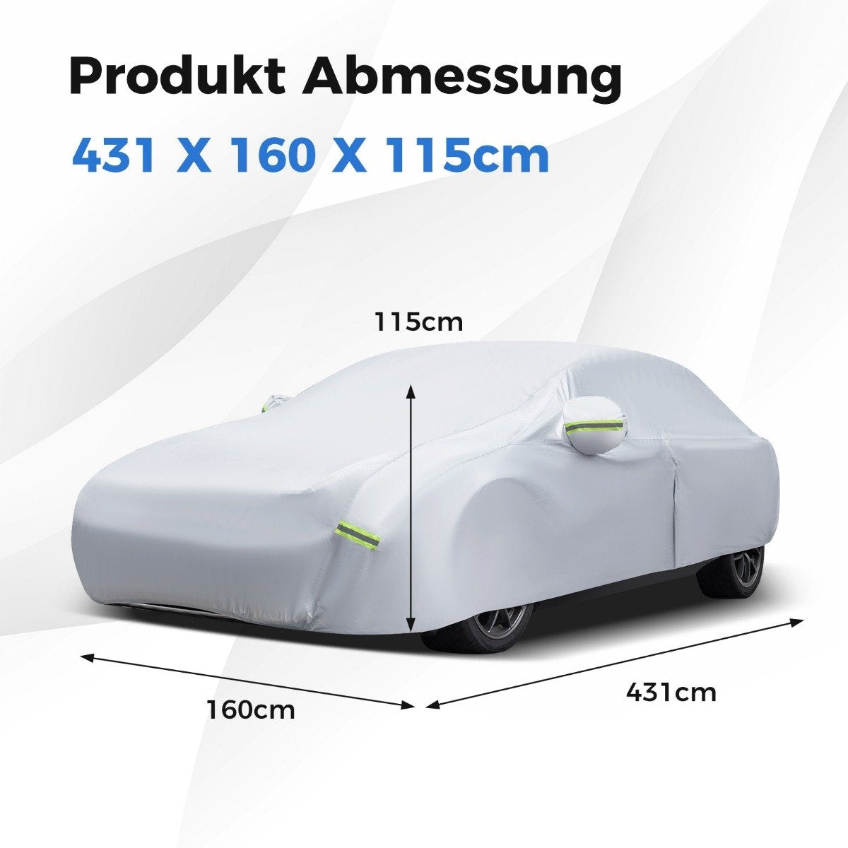 Weatherproof tarpaulin for vehicles car cover with zip door 431 x 160 x 115 cm silver