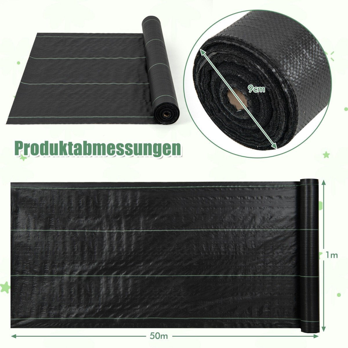 Weed control fleece 50m² garden fleece against weeds weed film PP black 50 x 1m-100 g/m²