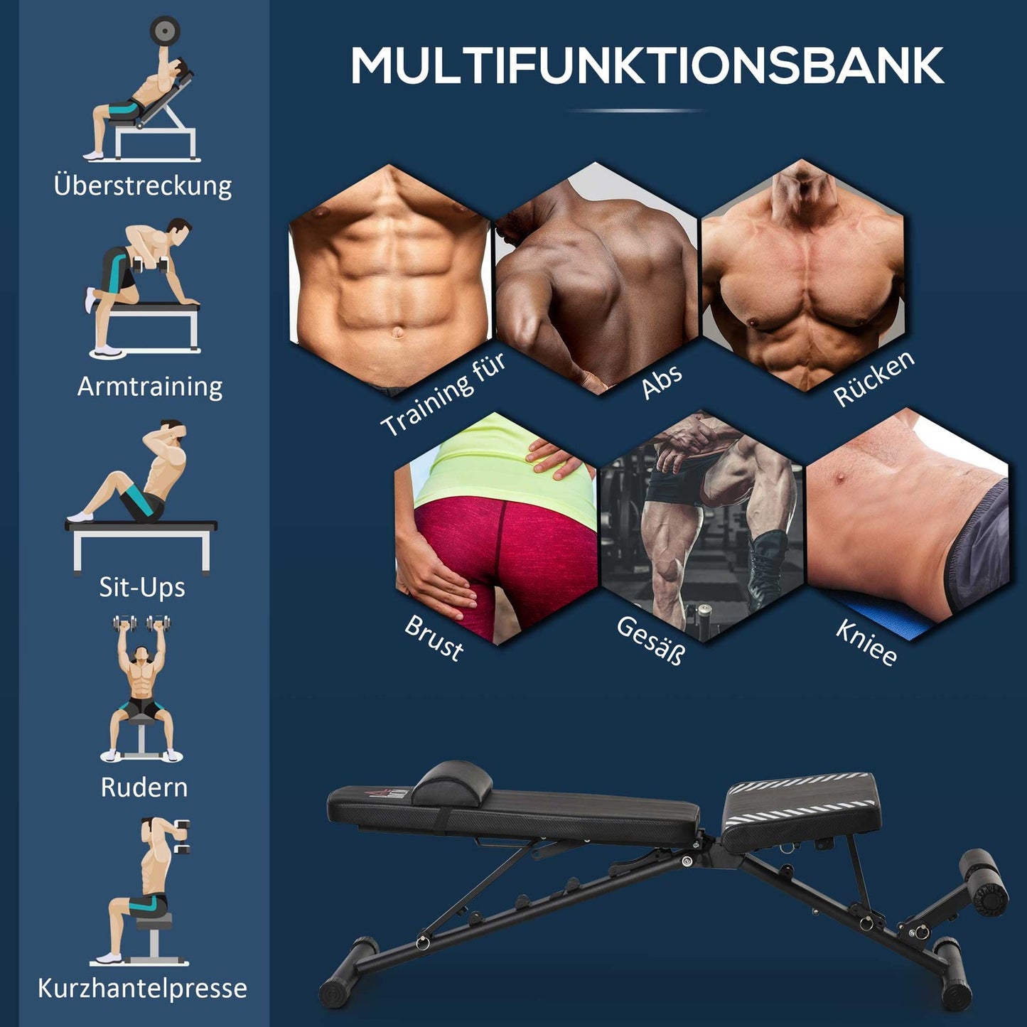 Adjustable folding weight bench with 6-level leg holder
