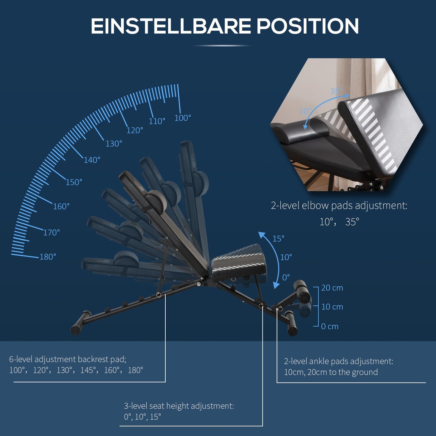 Adjustable folding weight bench with 6-level leg holder
