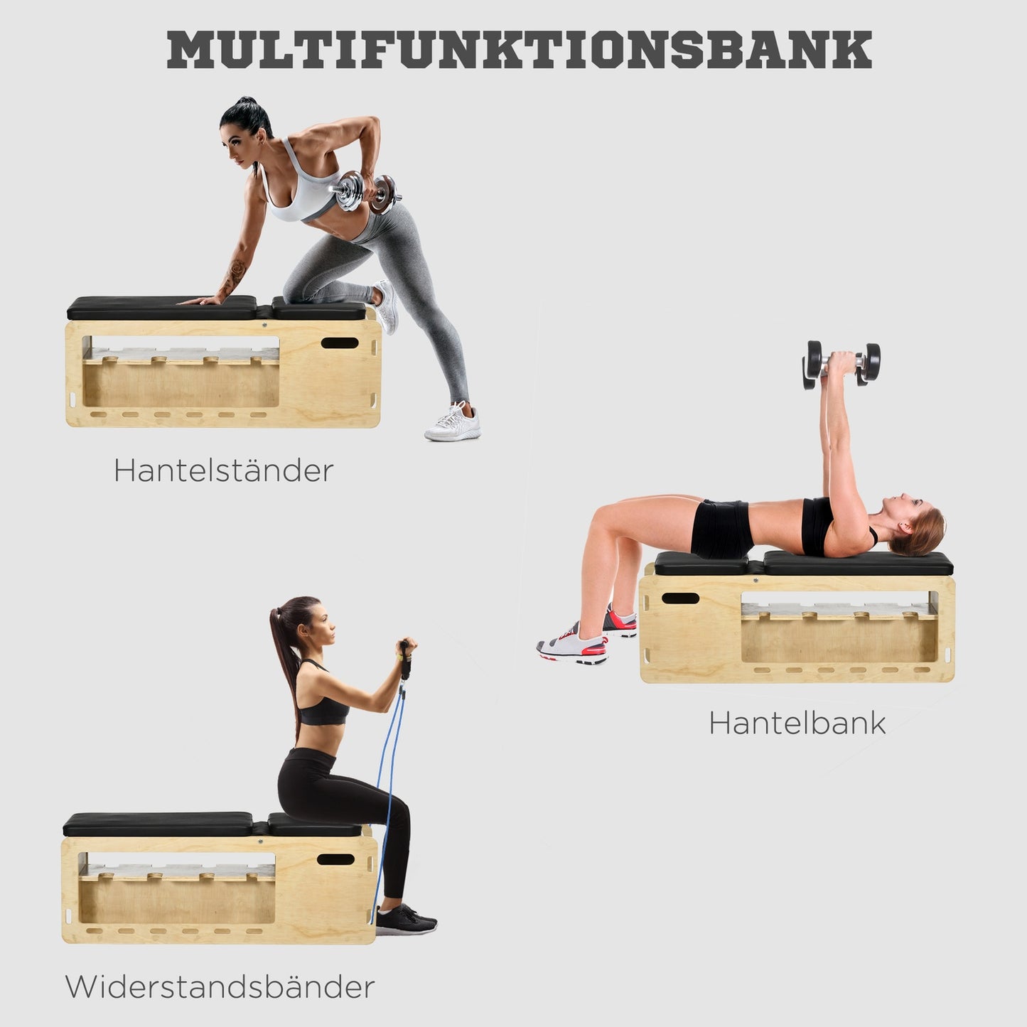 Adjustable weight bench with storage box, resistance band