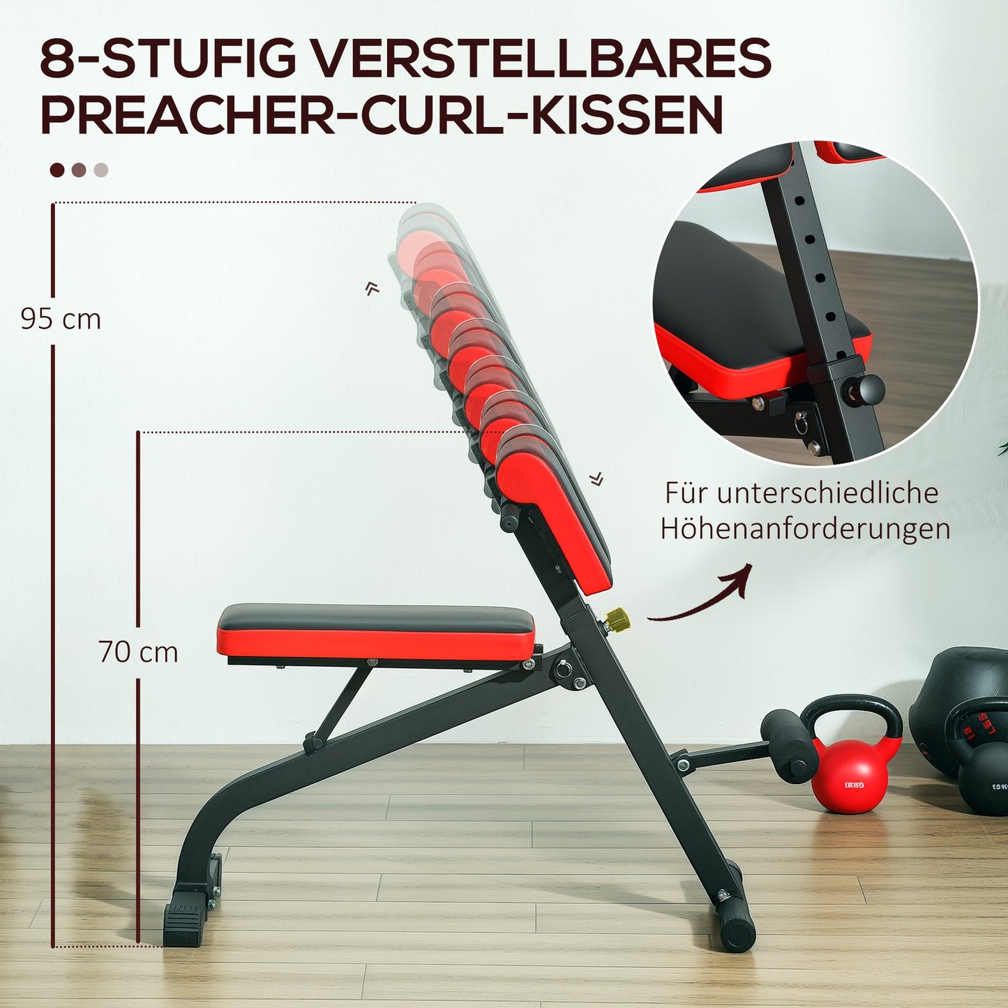 Adjustable weight bench, foldable, steel, up to 120 kg capacity