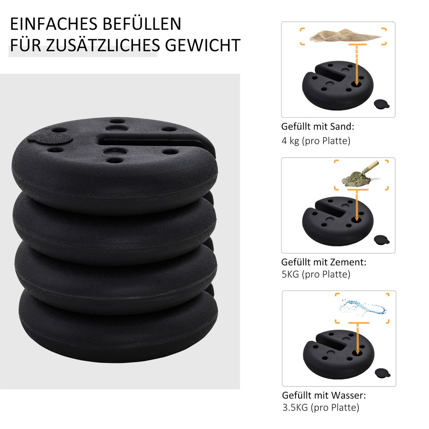 Party tent weight – Fillable up to 5 kg, black HDPE, Ø25x6 Cm