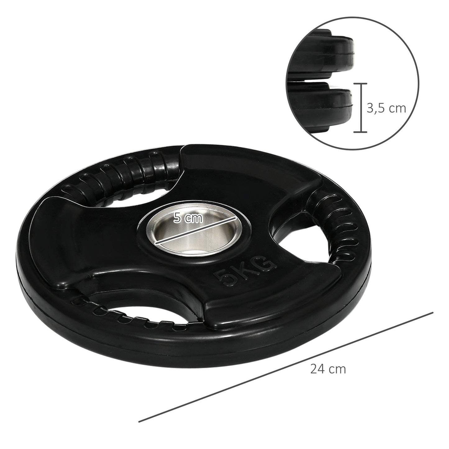 A pair of 5kg rubber Olympic Tri-Grip weight plates